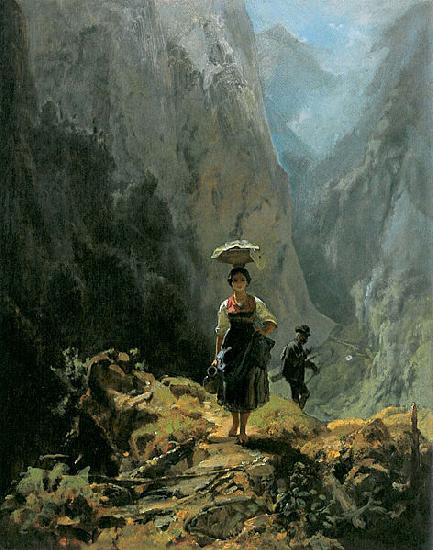 Carl Spitzweg Dirndl und Jaer im Gebirge oil painting picture